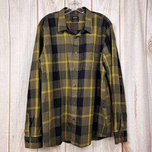Oakley Button Up Shirt Long Sleeve Regular Fit Casual Plaid Black Yellow Size XL
